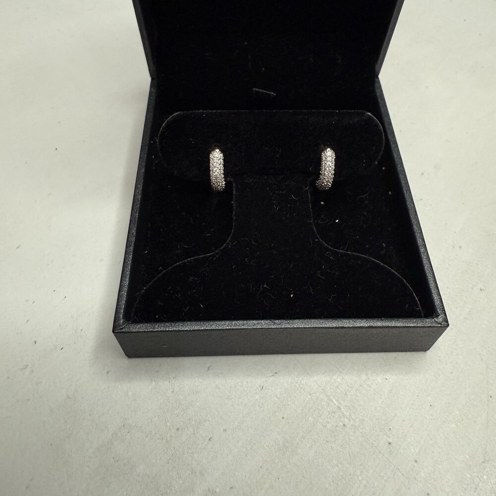 Sterling Silver 925‎ Pave CZ Huggie Hoop Earrings New